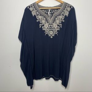 Monoreno navy blue tunic swim coverup gray embroidered 
Size small oversized